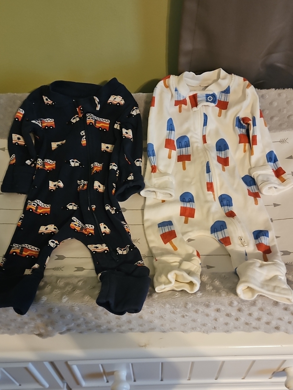 2-set Kids Zipper Sleepers - Navy Safety Vehicles & Ice Cream Popsicle  Newborn